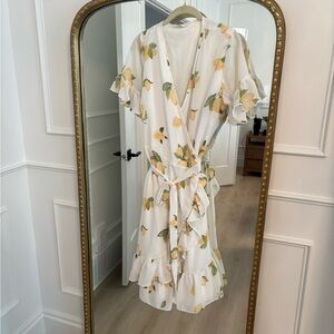 Rachel Parcell Cream Wrap Midi Dress with Flutter Sleeves